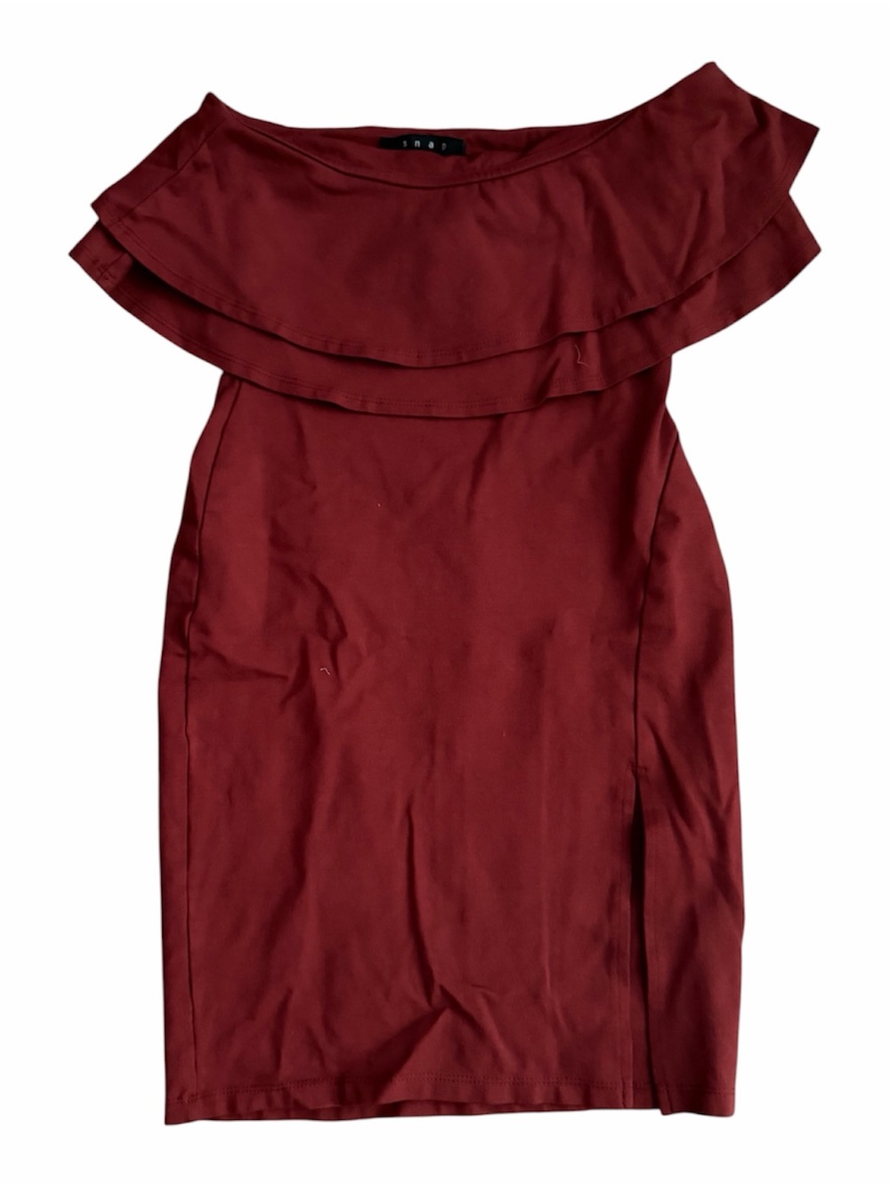 Snap Burgundy One-Shoulder Ruffle Sheath Dress
